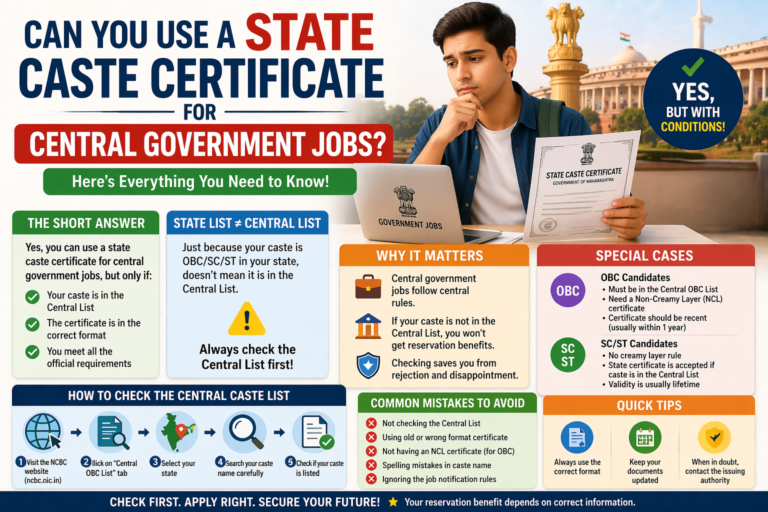 Can You Use a State Caste Certificate for Central Government Jobs